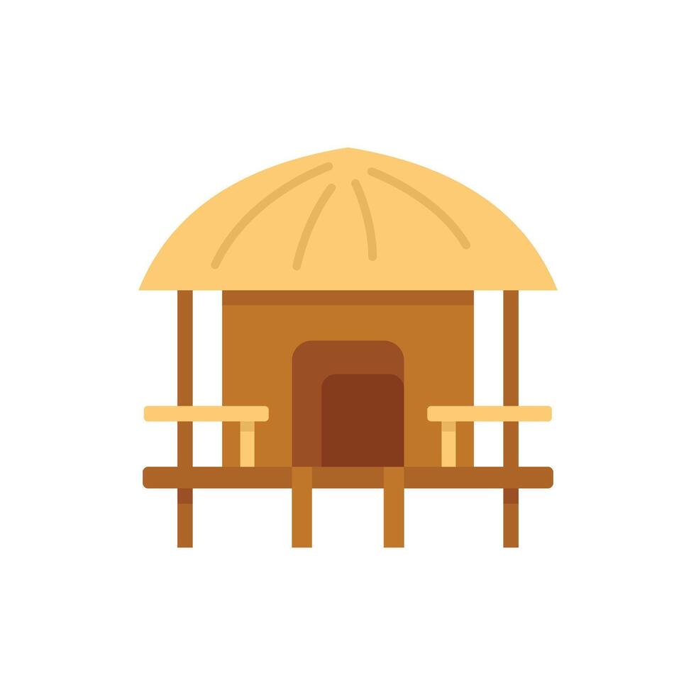 Wooden bungalow with thatched roof standing on stilts for tropical vacation vector