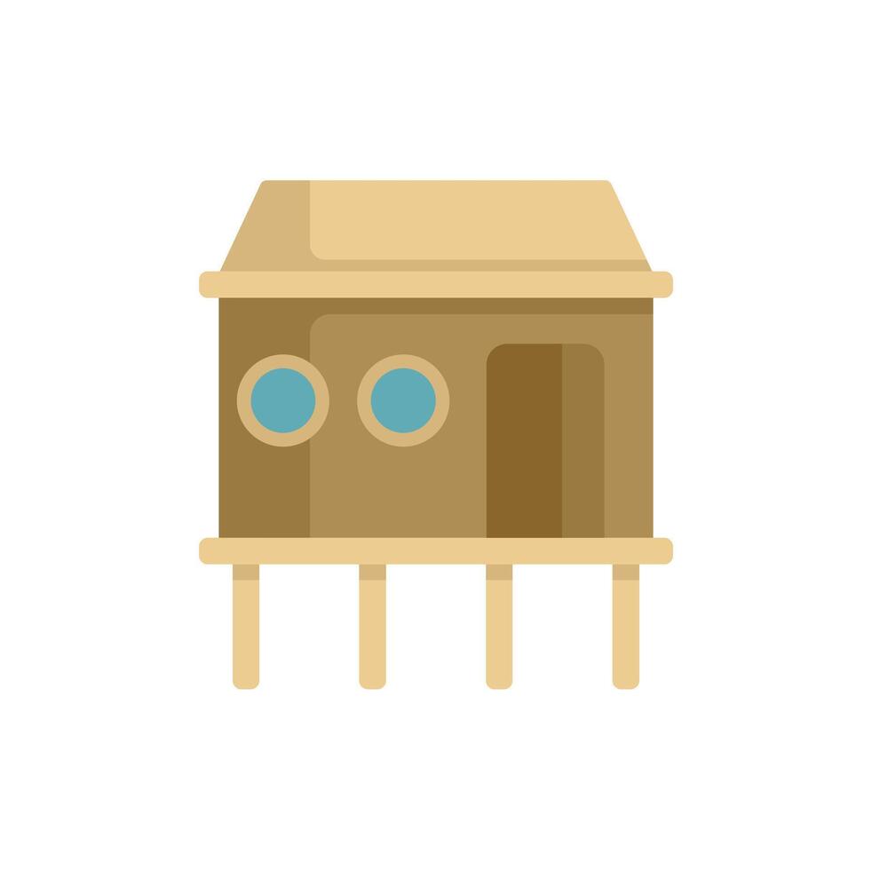 Wooden stilt house standing on support beams icon flat style vector