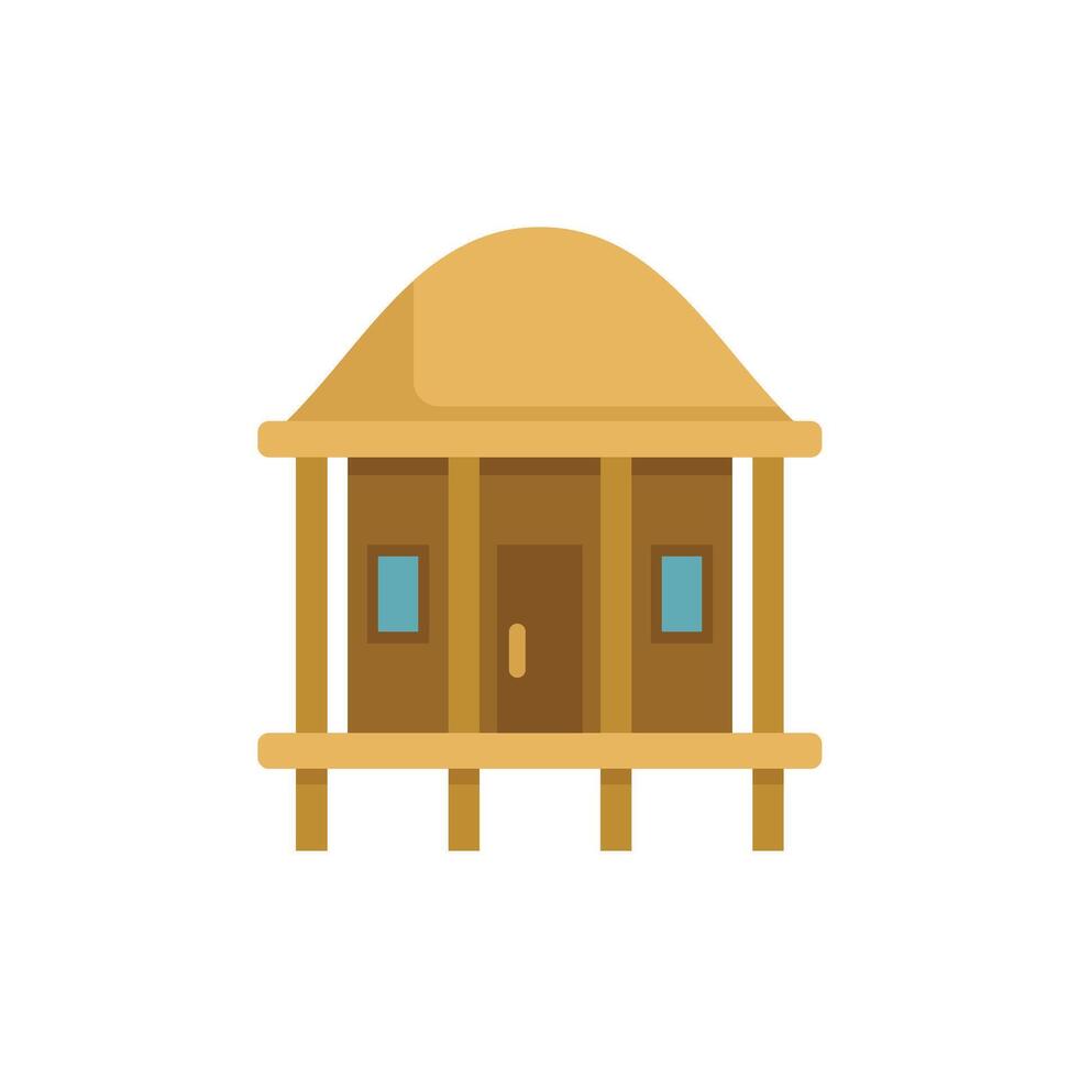 Bungalow with straw roof standing on stilts icon flat style vector