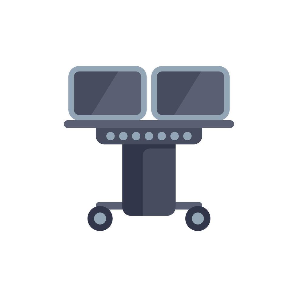 Medical equipment standing on wheels with two monitors displaying patient information vector