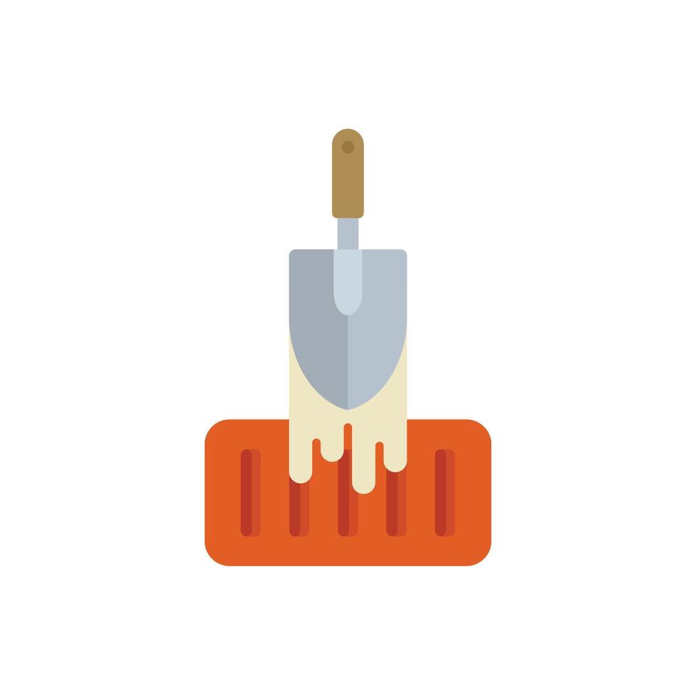 Construction worker applying cement filling brick with trowel vector