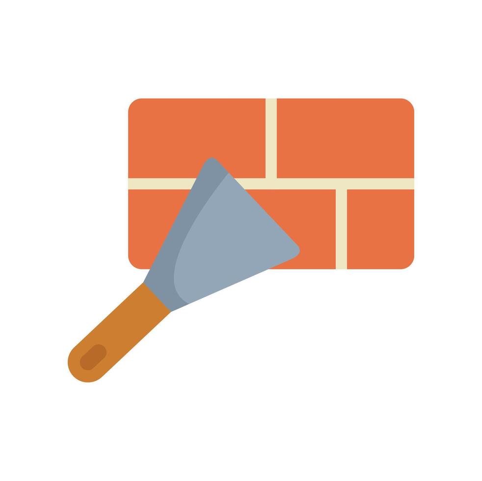 Construction tool trowel applying cement to a brick wall vector