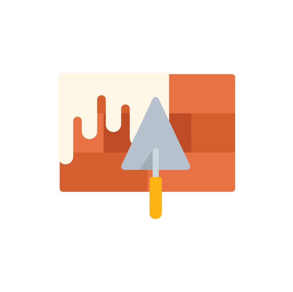 Trowel applying cement plaster on brick wall plastering tool vector
