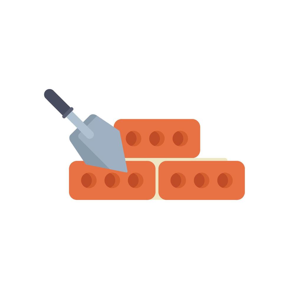 Trowel building new brick wall with mortar vector
