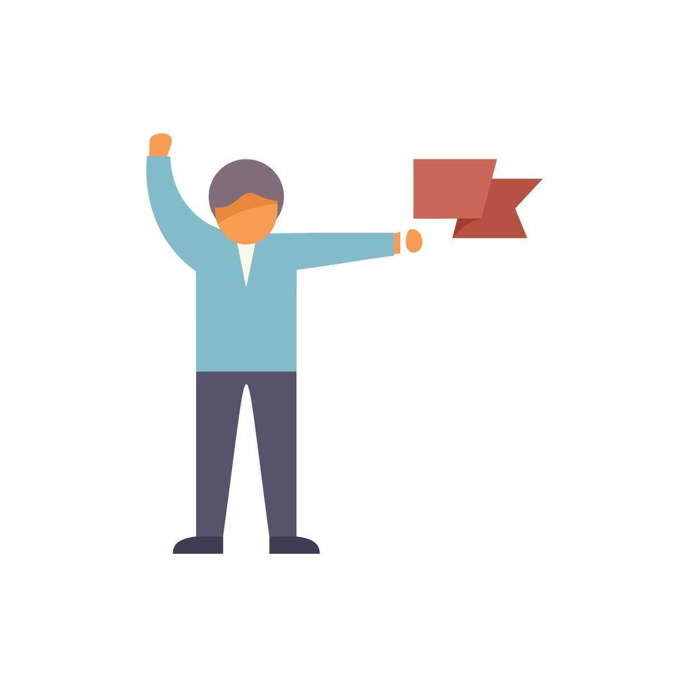 Businessman celebrating success with a red flag reaching a goal vector