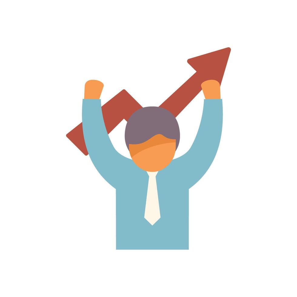 Businessman celebrating success holding growing up arrow chart vector