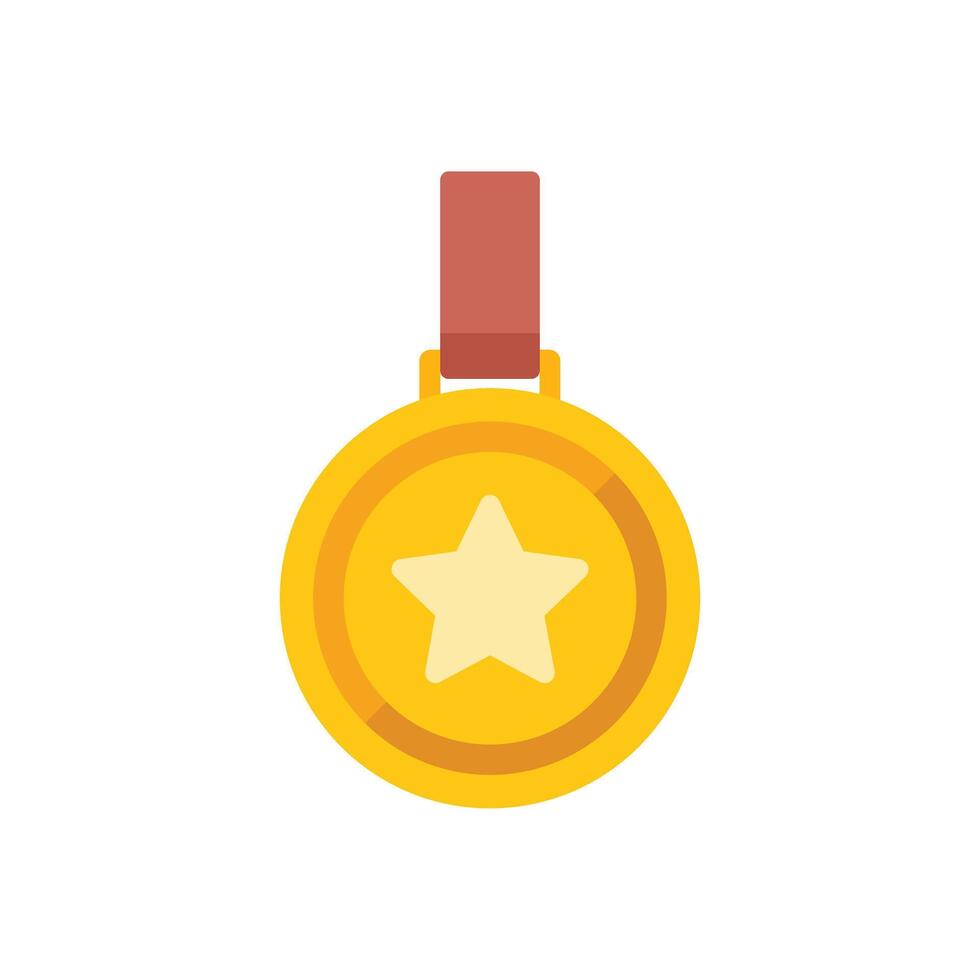 Gold medal hanging with red ribbon displaying a star for the winner vector