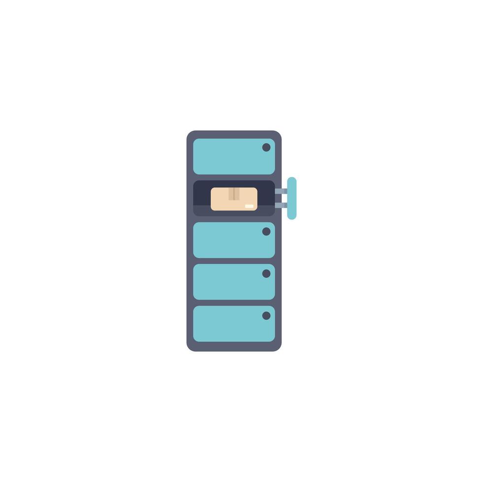 Automated parcel locker with open cell containing cardboard box for deliveries vector