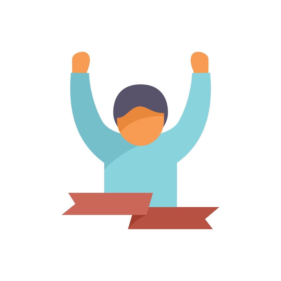 Happy person is raising their arms in celebration with a ribbon banner below them vector