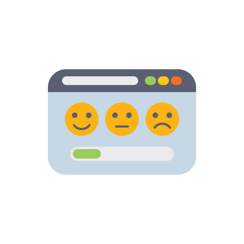 Online survey with emojis showing customer satisfaction rating in browser window vector