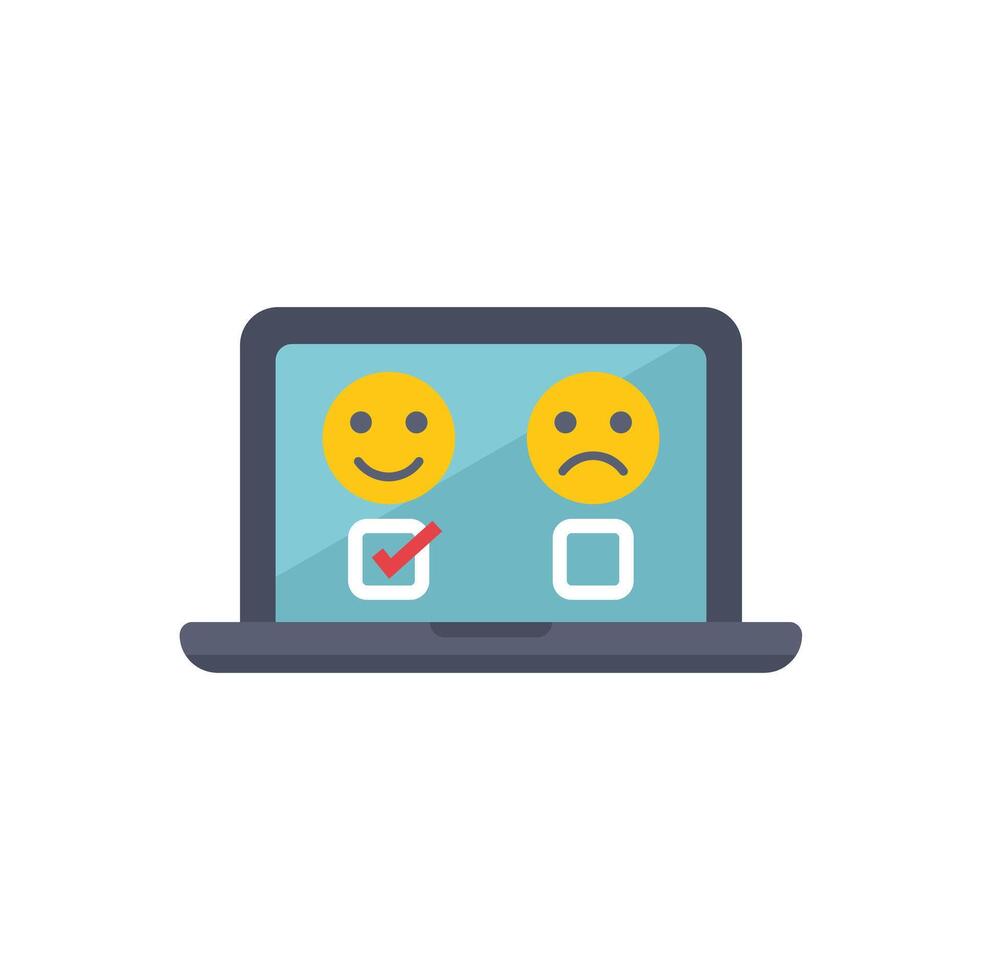 Customer choosing positive feedback on laptop screen vector