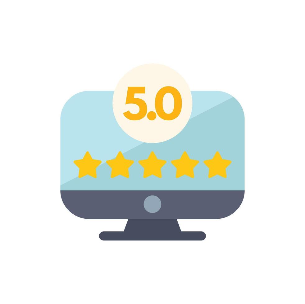 Desktop computer showing five star rating on screen vector