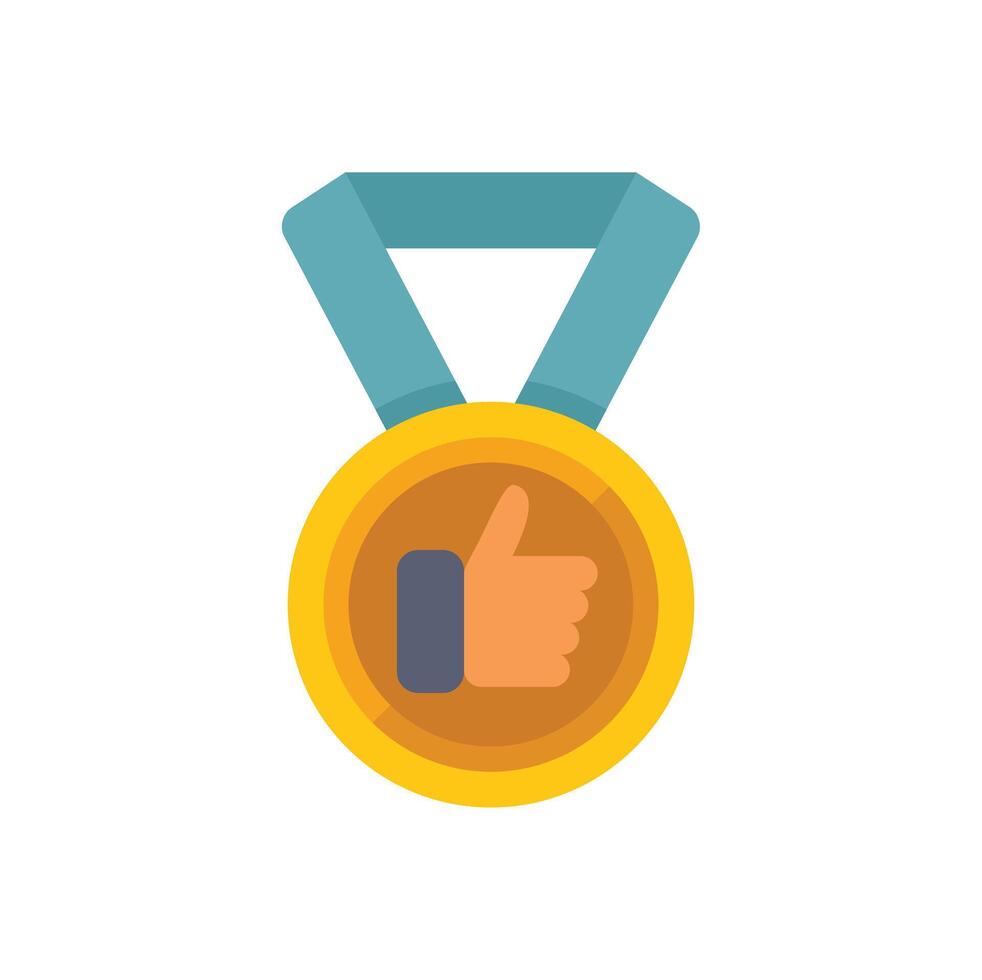 Gold medal with thumbs up icon representing customer approval rating vector