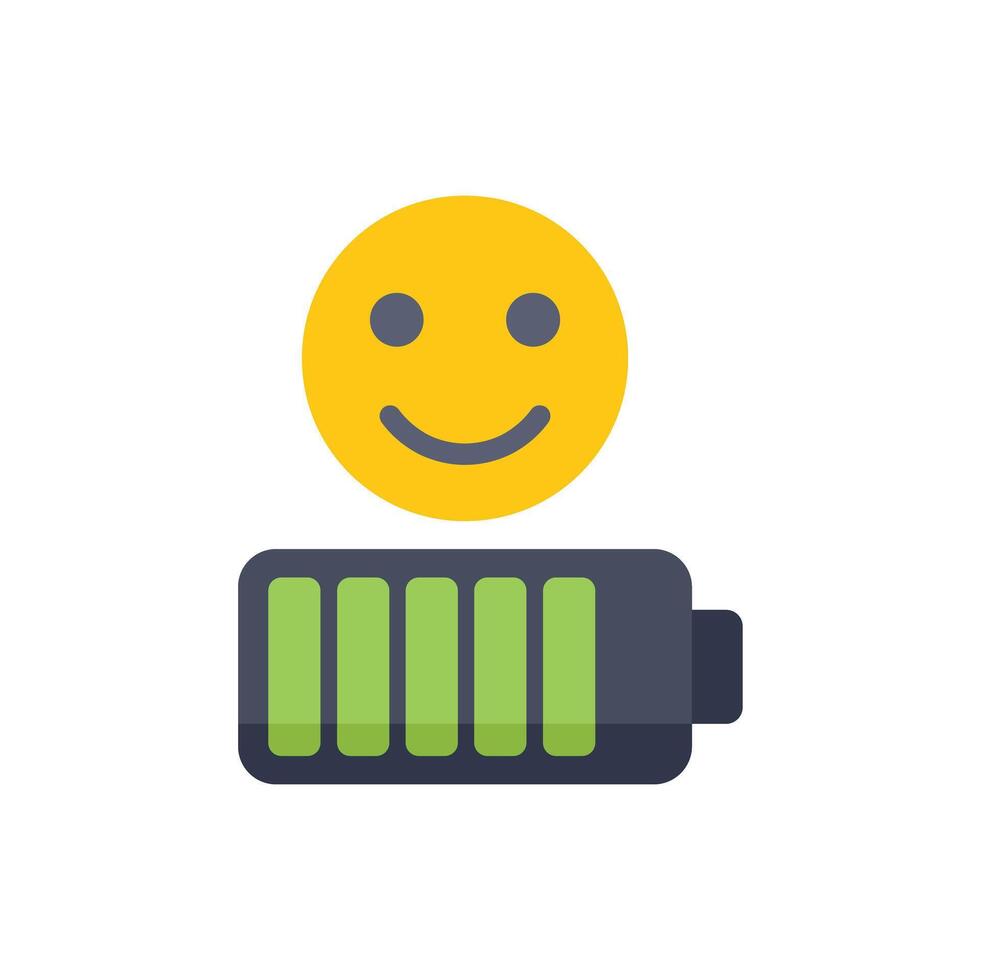 Full battery indicator showing positive emotion with smiling face vector