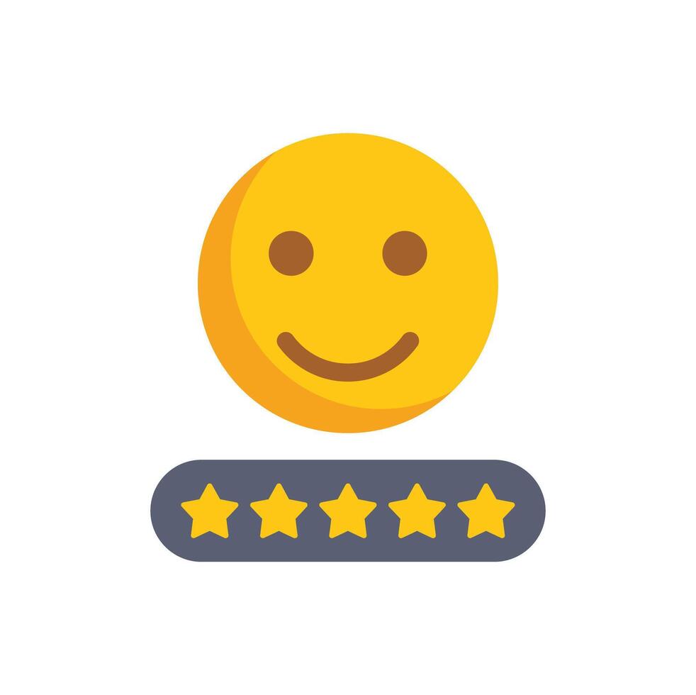 Happy smiley face getting five star feedback rating vector