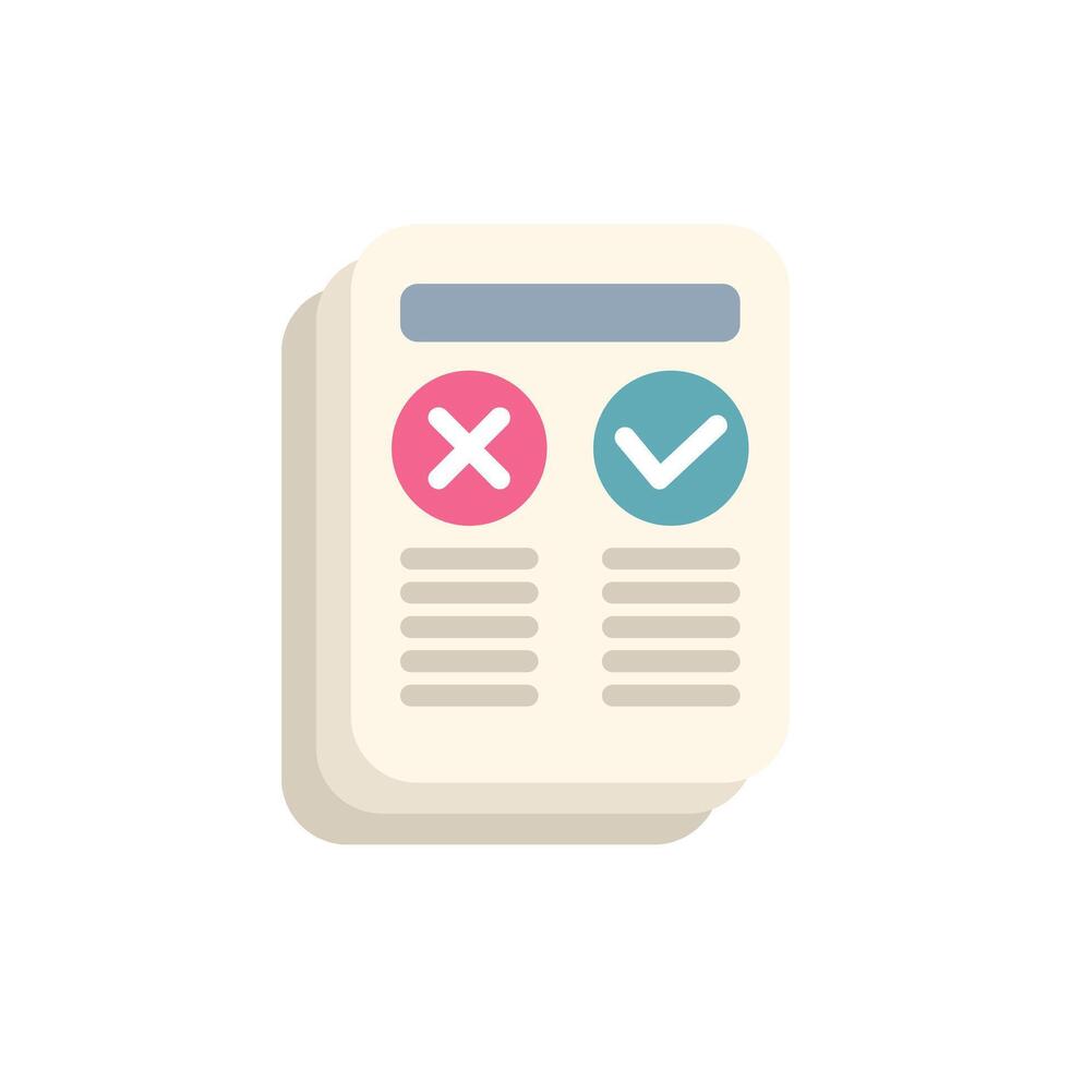 Document showing pros and cons list for decision making vector