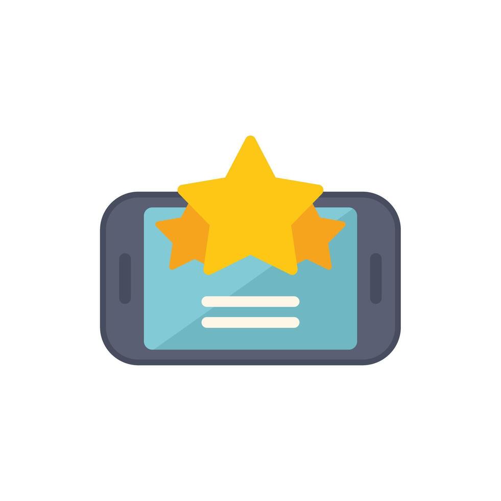 Mobile phone showing customer review with five star rating system vector