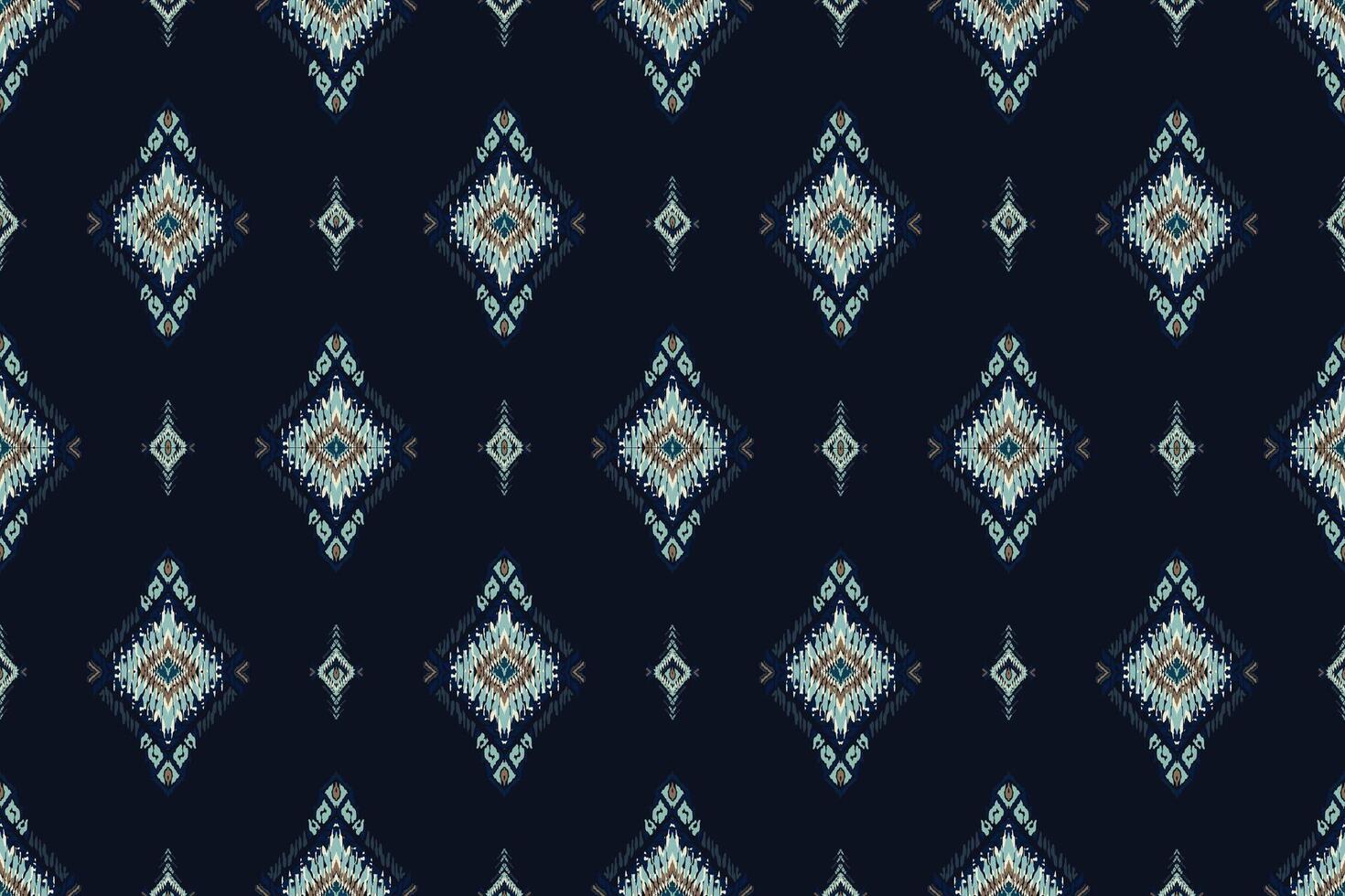 Ethnic floral Indian Pattern.Ikat pattern Ethnic Pattern.Border indian floral Aztec embroidery border seamless patterns. daimond motifs on dark navy background. vector