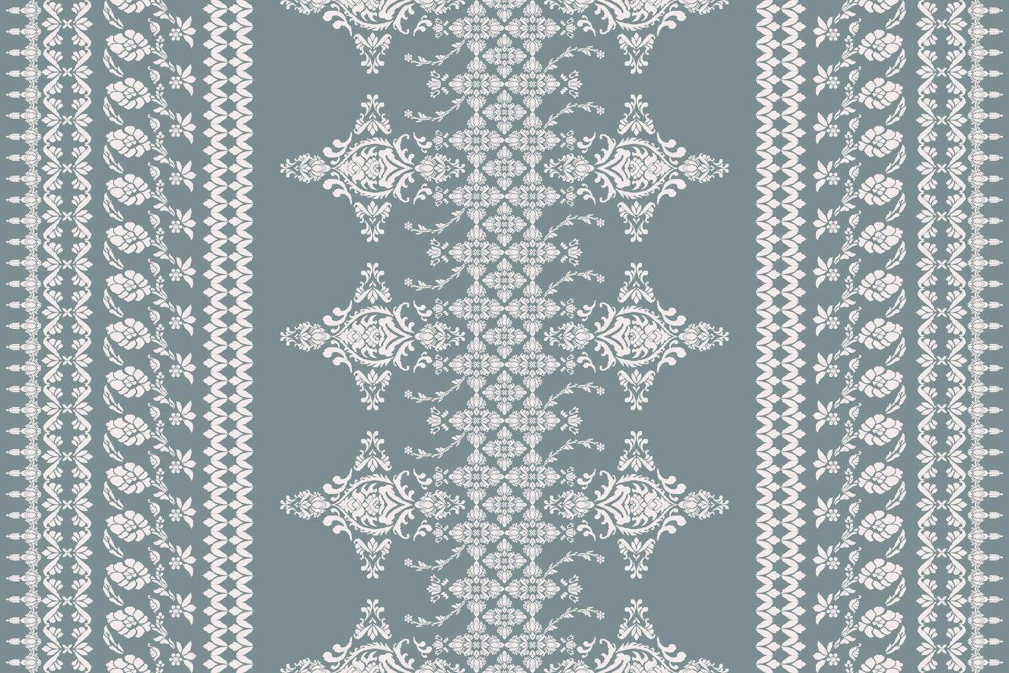 Ikat pattern Ethnic Pattern.Border indian floral Aztec embroidery border seamless patterns on teal background. vector