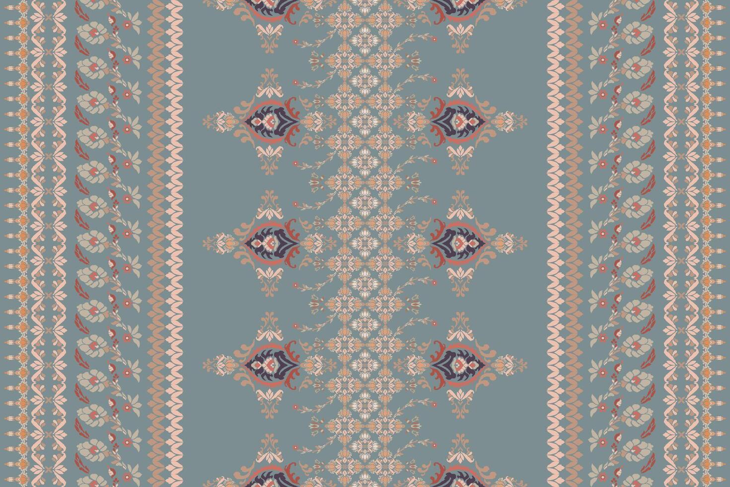 Ethnic ikat floral Ethnic Indian Pattern Ikat pattern Ethnic Pattern.Border indian floral Aztec embroidery border seamless patterns on teal background. vector