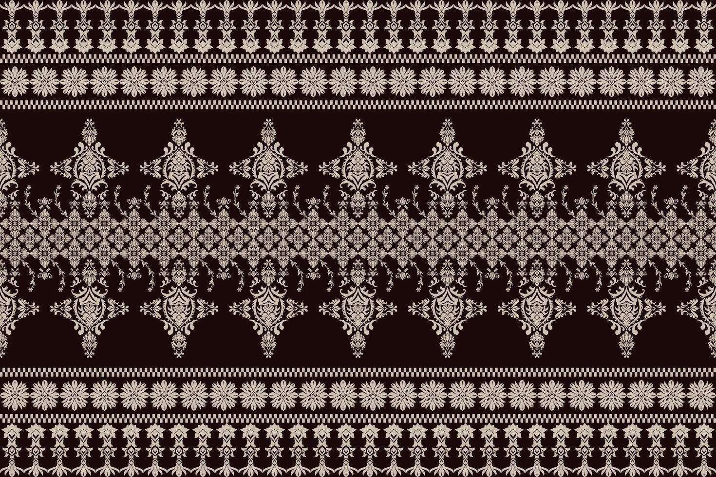 Ikat pattern Ethnic Pattern.Border indian floral Aztec embroidery border on black background. vector