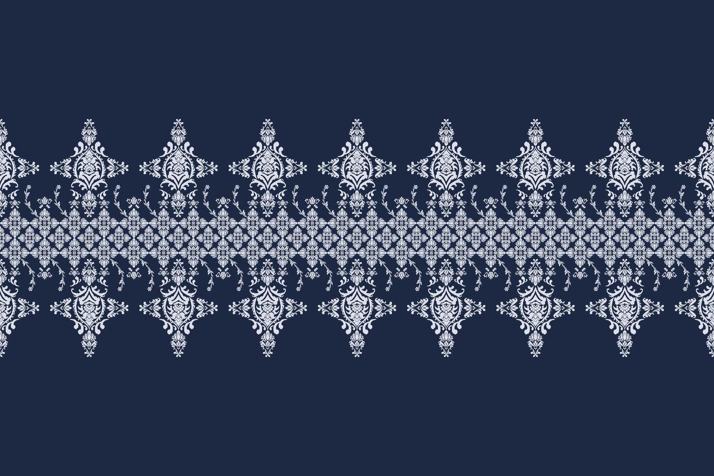 Ikat pattern Ethnic Pattern.Border indian floral Aztec embroidery border on navy background. vector