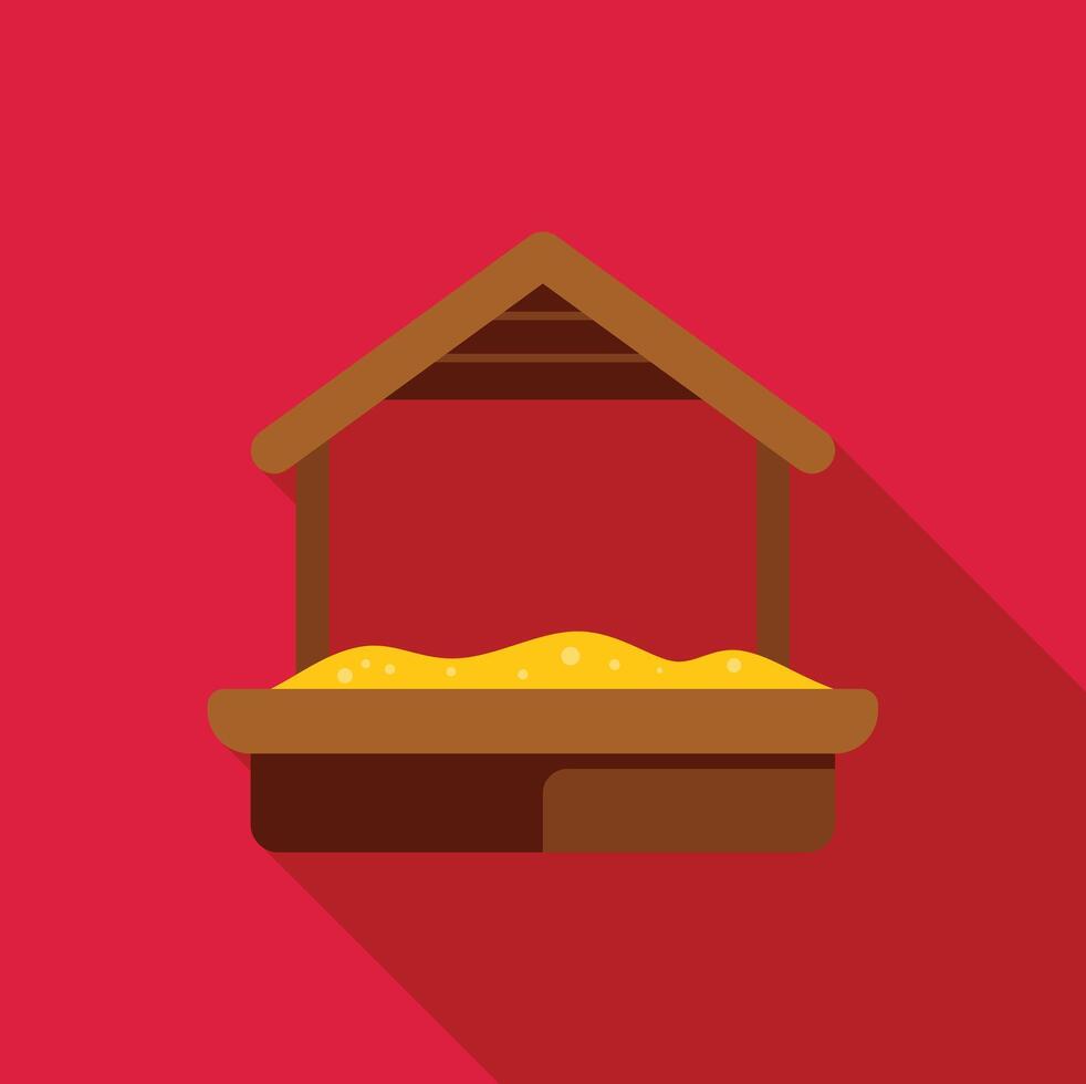 Empty wooden sandbox with canopy on red background vector