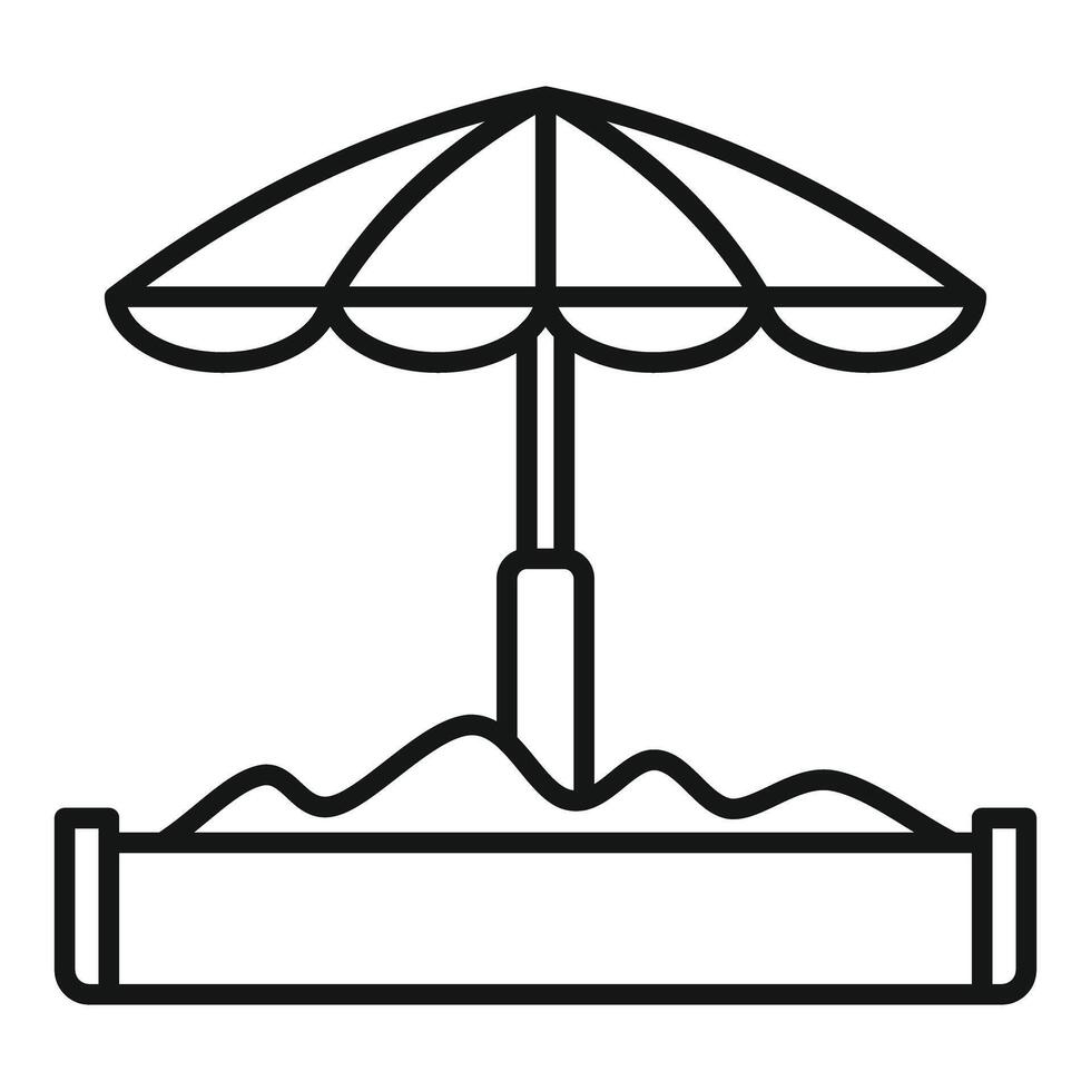 Sandbox with umbrella for children playing on beach or backyard vector
