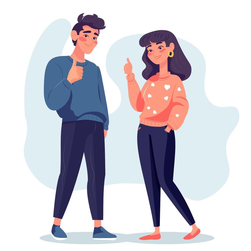Happy guy and girl showing thumbs up vector