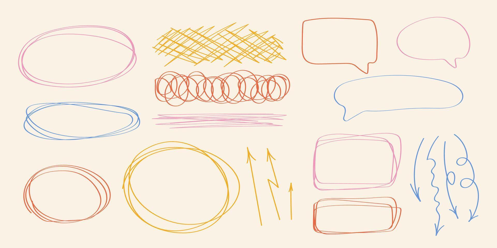Highlighter, circles and underlines. illustration set of pencil marks. Hand drawn pictures. Sketch underline marker, illustration of black sketch highlighter vector