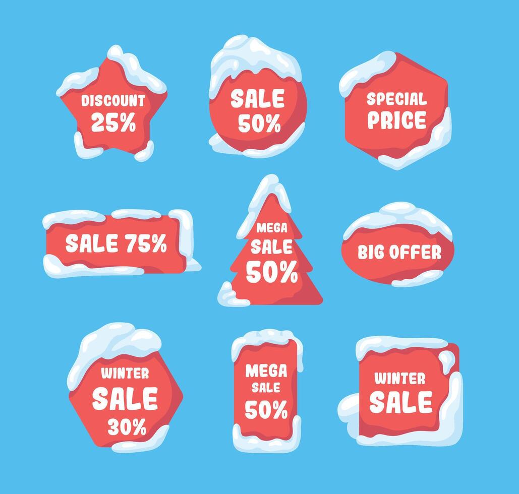 Winter and snow design for badges and labels of sales isolated. For ad, cover , sale template design vector