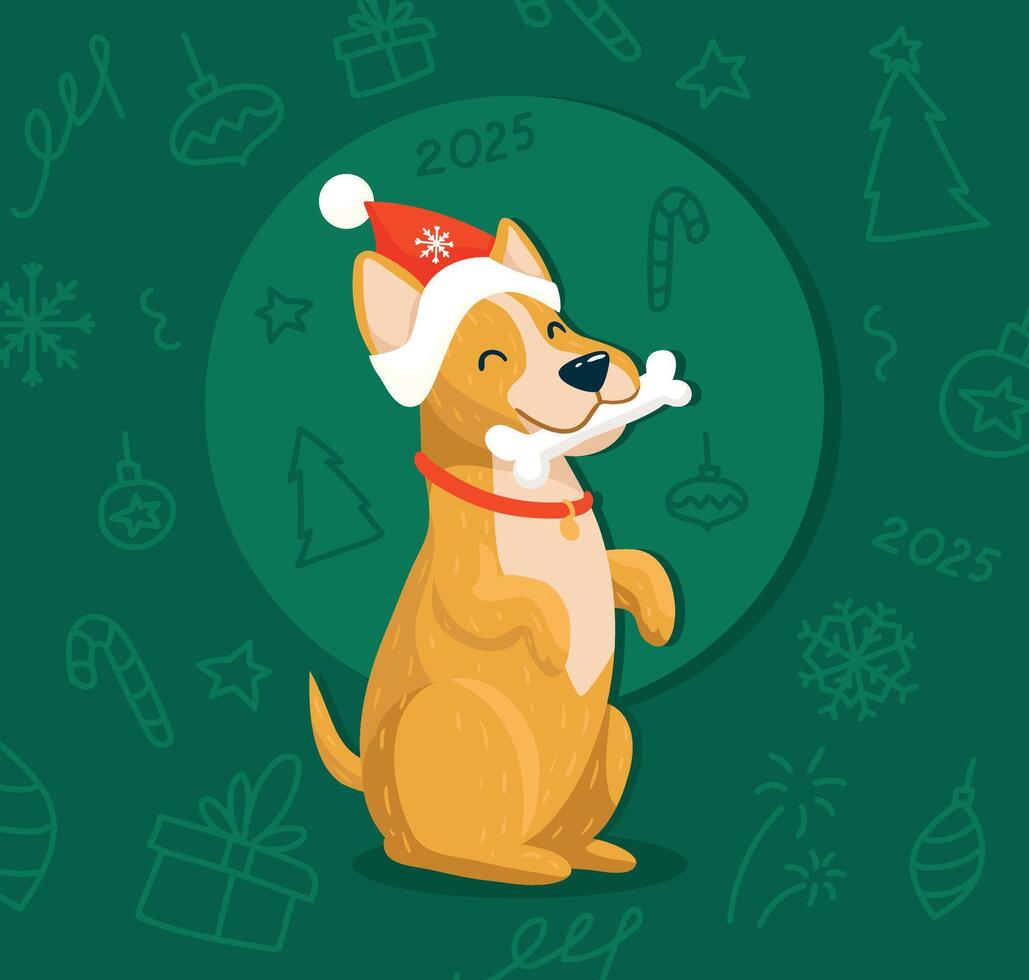 Cute christmas and new year dog vector