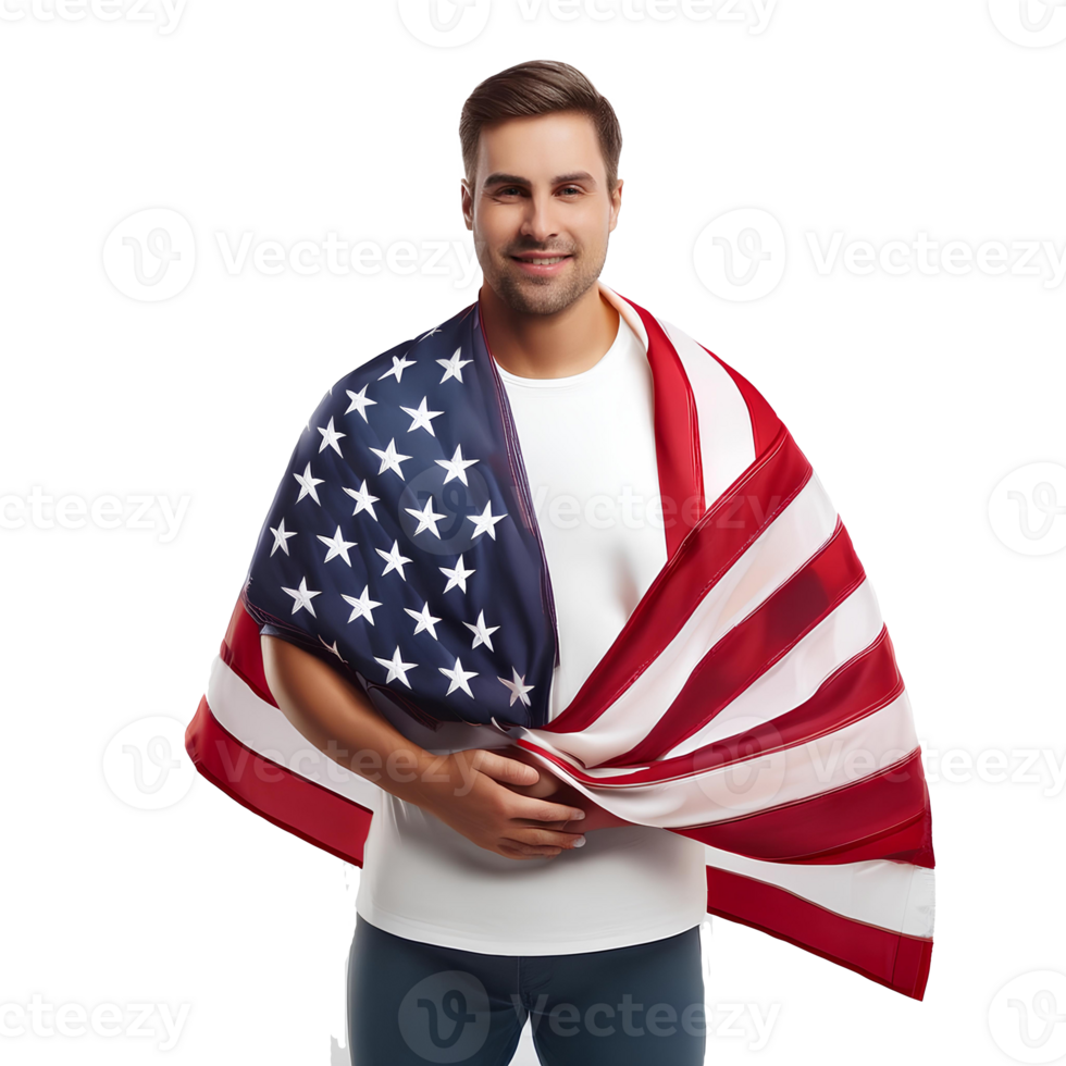 Man holding american flag png