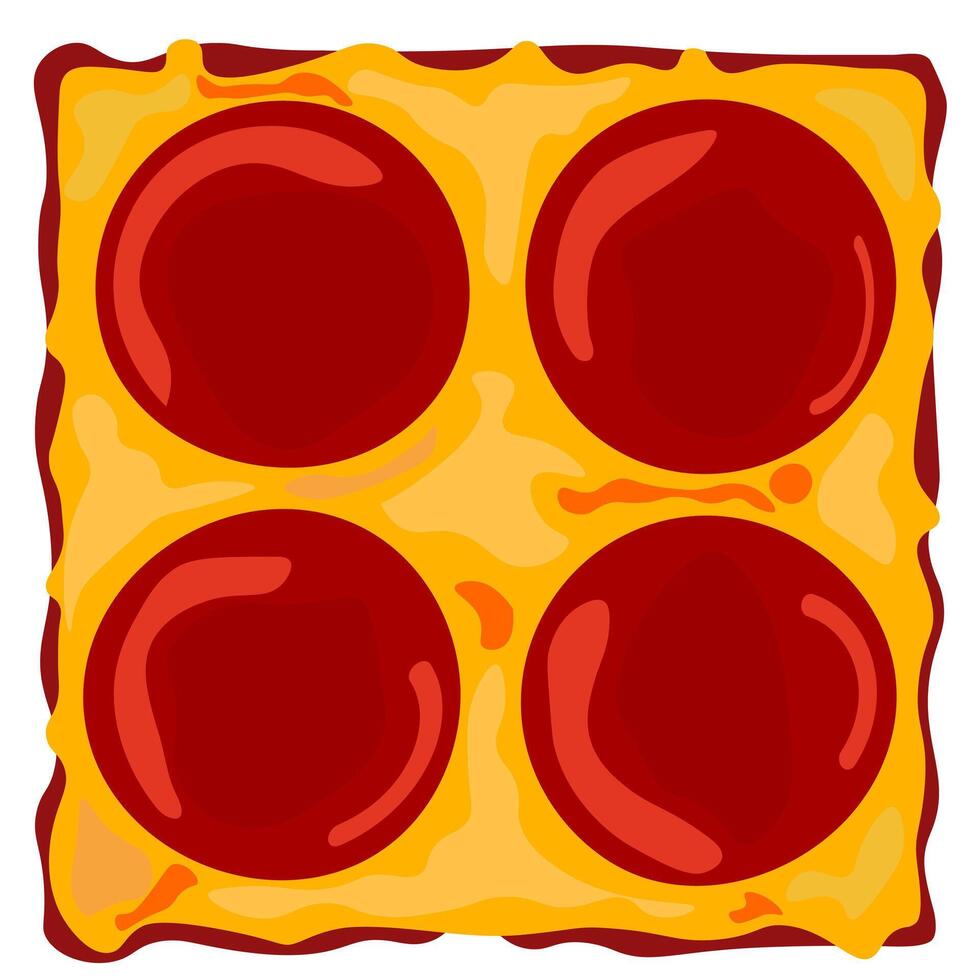 Rectangular pizza slice with salami, pepperoni vector