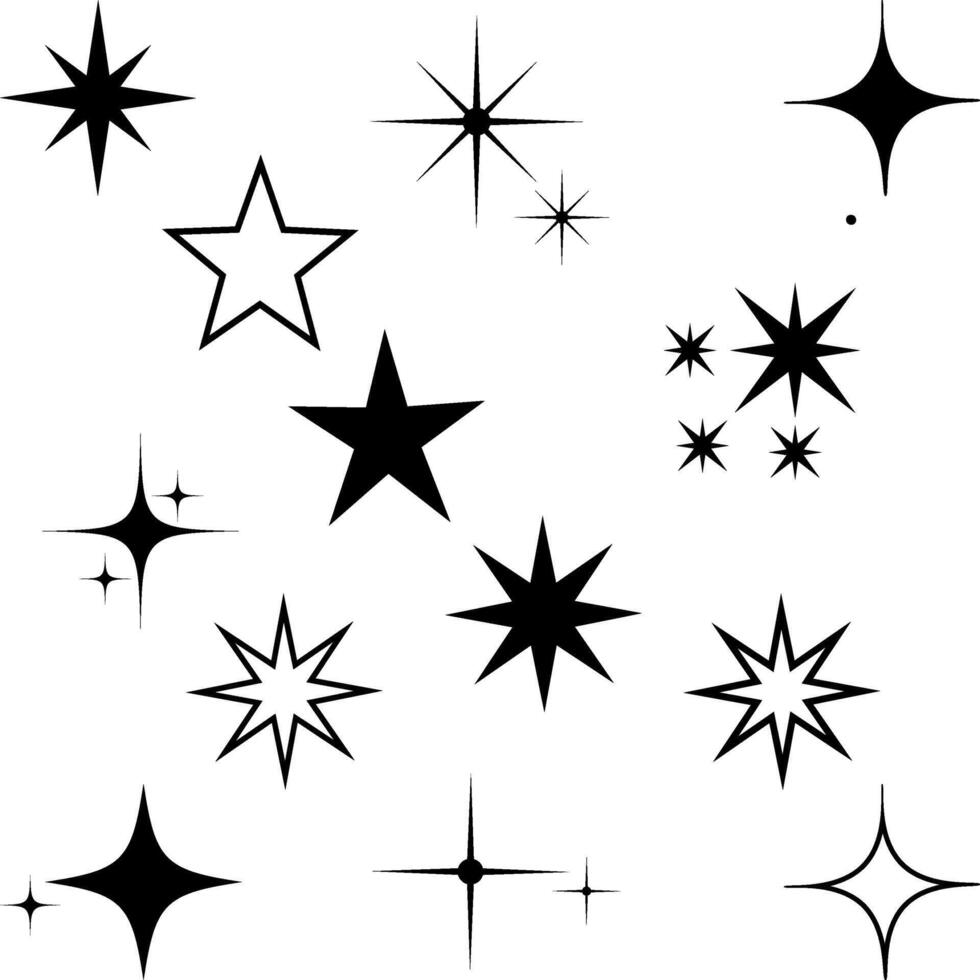 Icons with twinkling stars. Glitter, on a transparent background. illustration vector