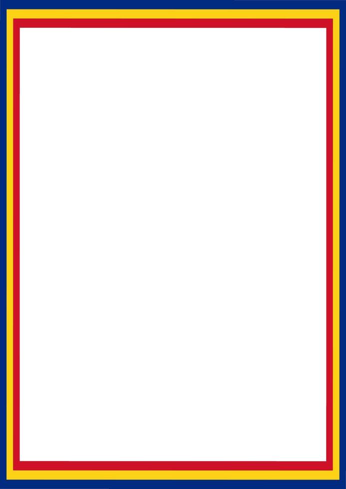 A4 frame with tricolor ribbon border in the colors of the Romanian flag, blank, with copy space vector