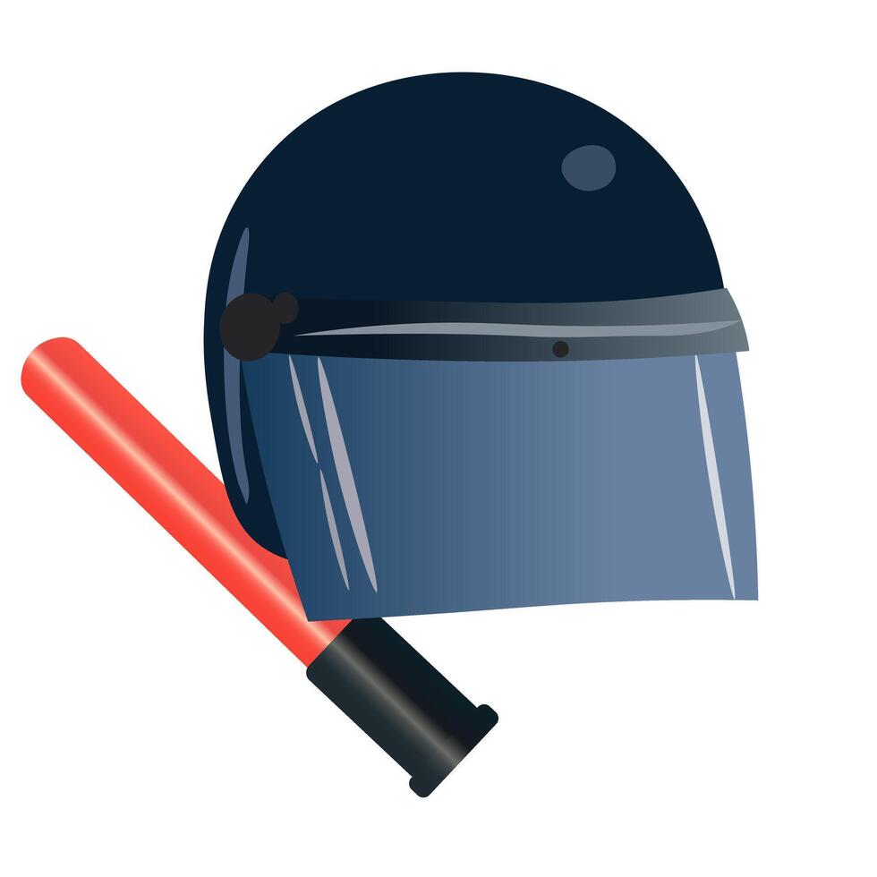 Helmet and baton, police equipment vector