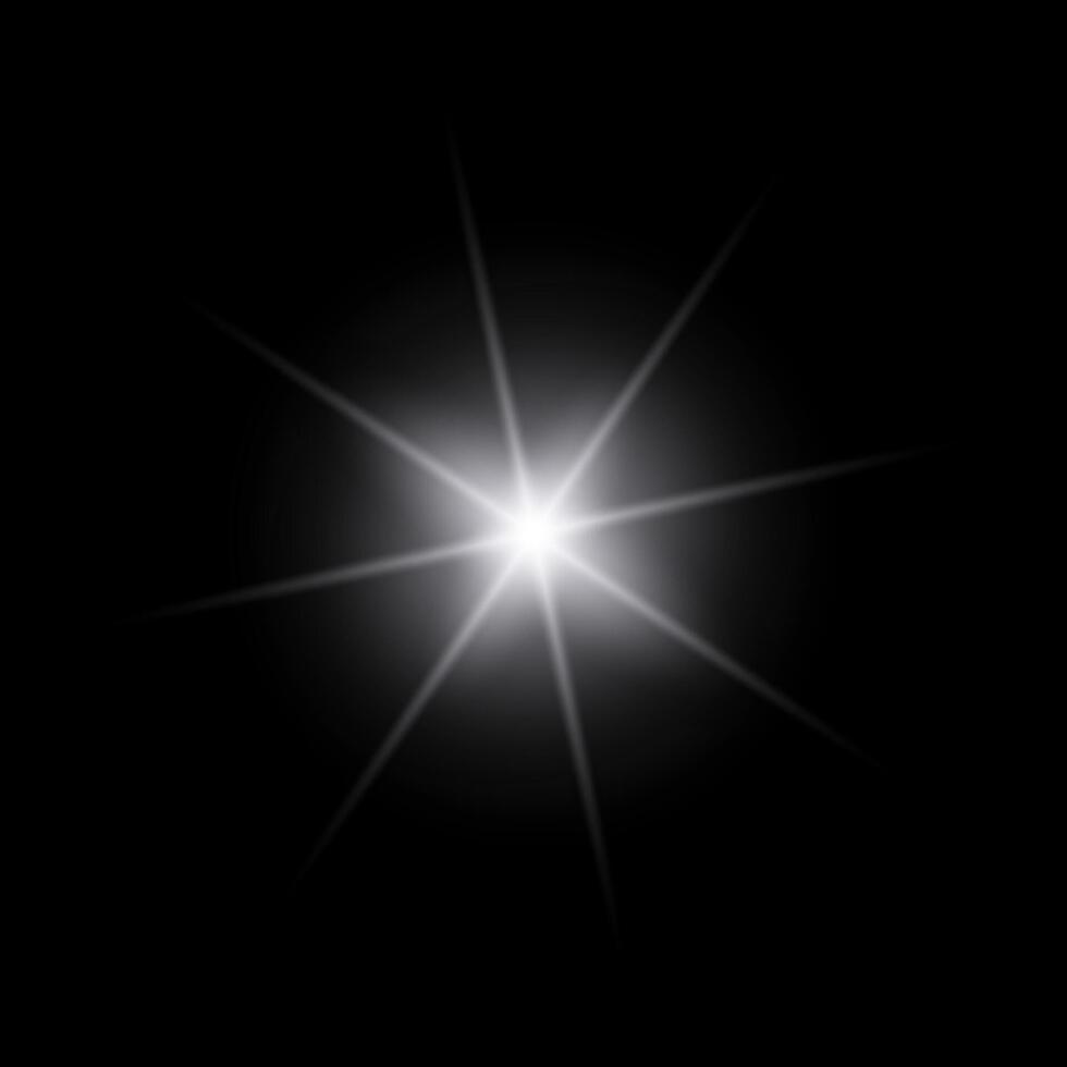 White sparkle lights, flashing lights, light effects, sunlight lens flare, glowing ray beams, sparkling starsicon on black background. vector