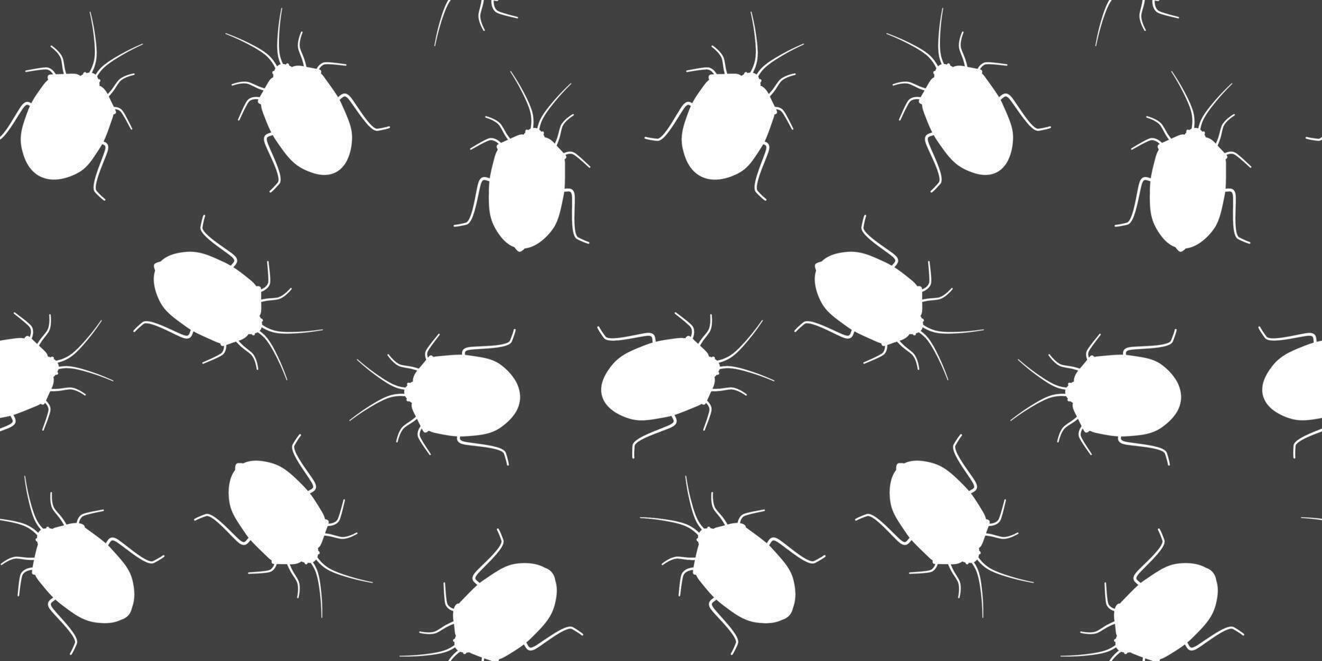 Seamless pattern with silhouettes of crawling beetles. Abstract print with insects. vector