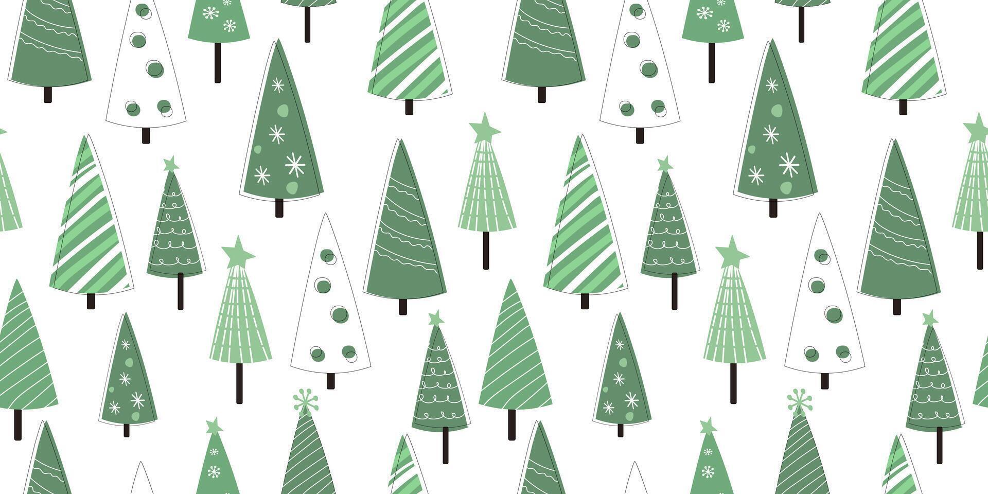 Seamless pattern with abstract triangular silhouettes of decorated Christmas trees. vector