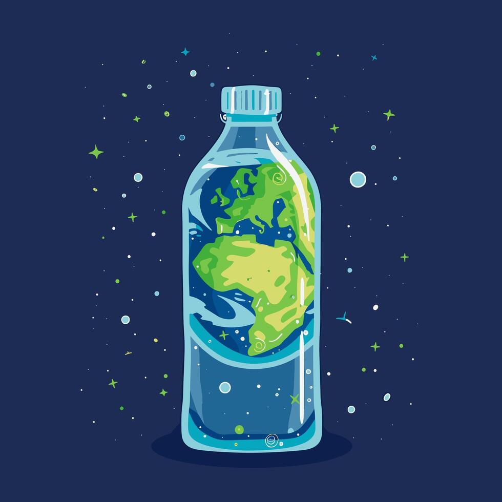 Earth trapped inside a plastic bottle vector