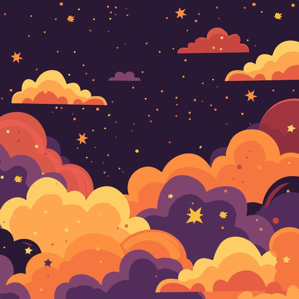 orange and yellow clouds with stars vector