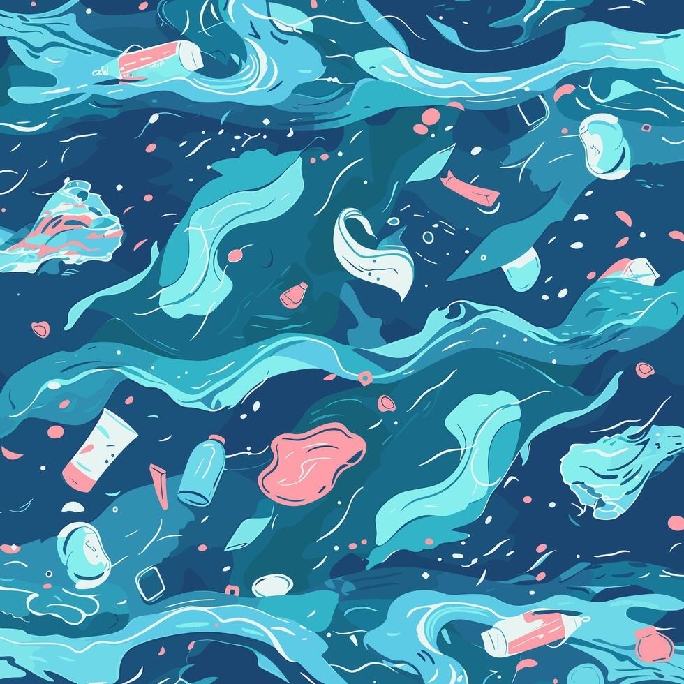 Ocean filled with plastic waste vector