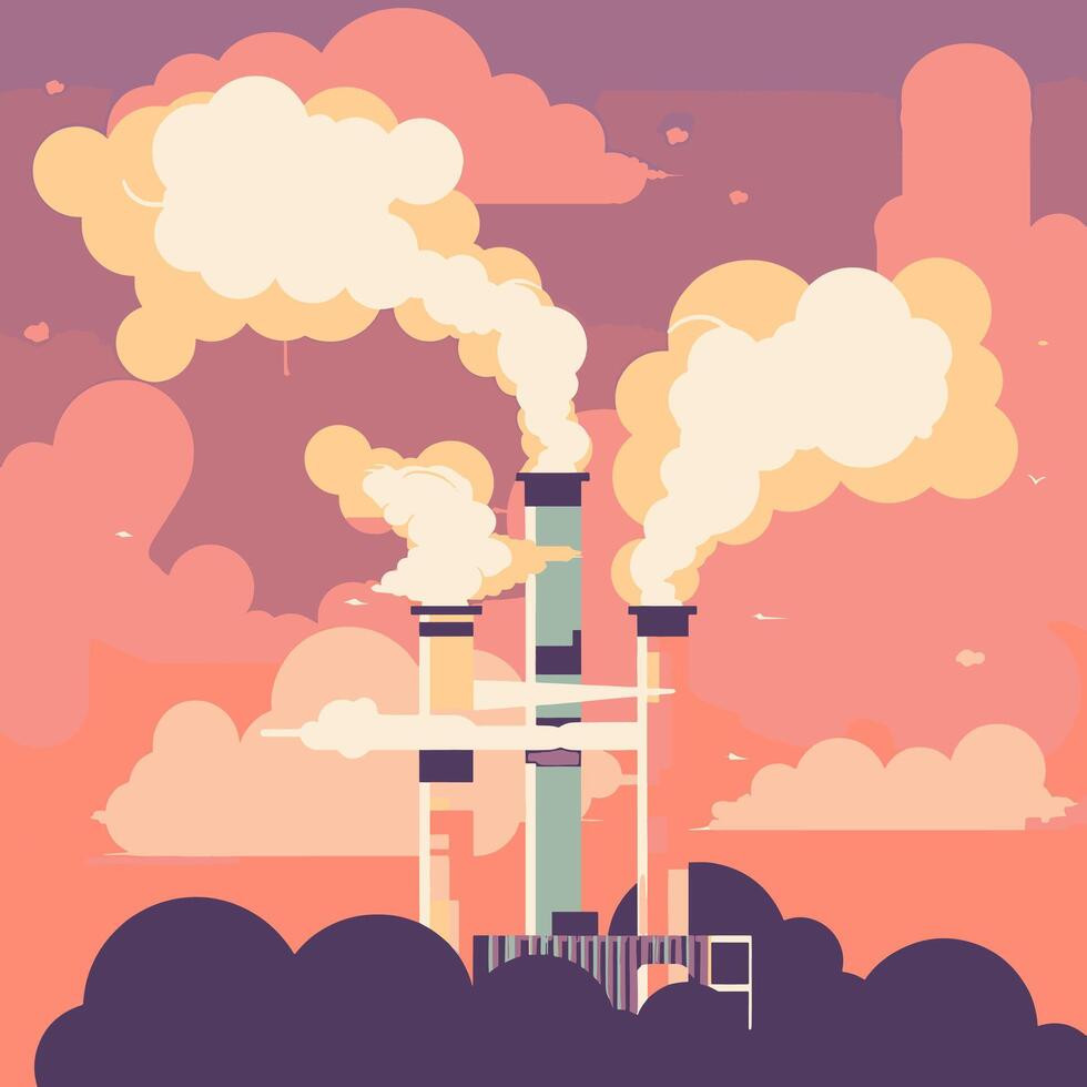 Smokestacks releasing pollutants into clouds vector
