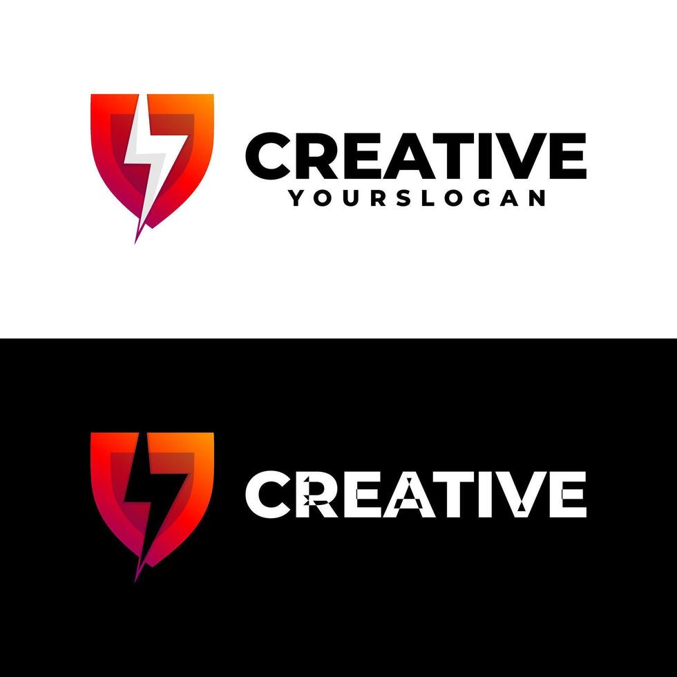 abstract shield and bolt icon gradient logo design vector