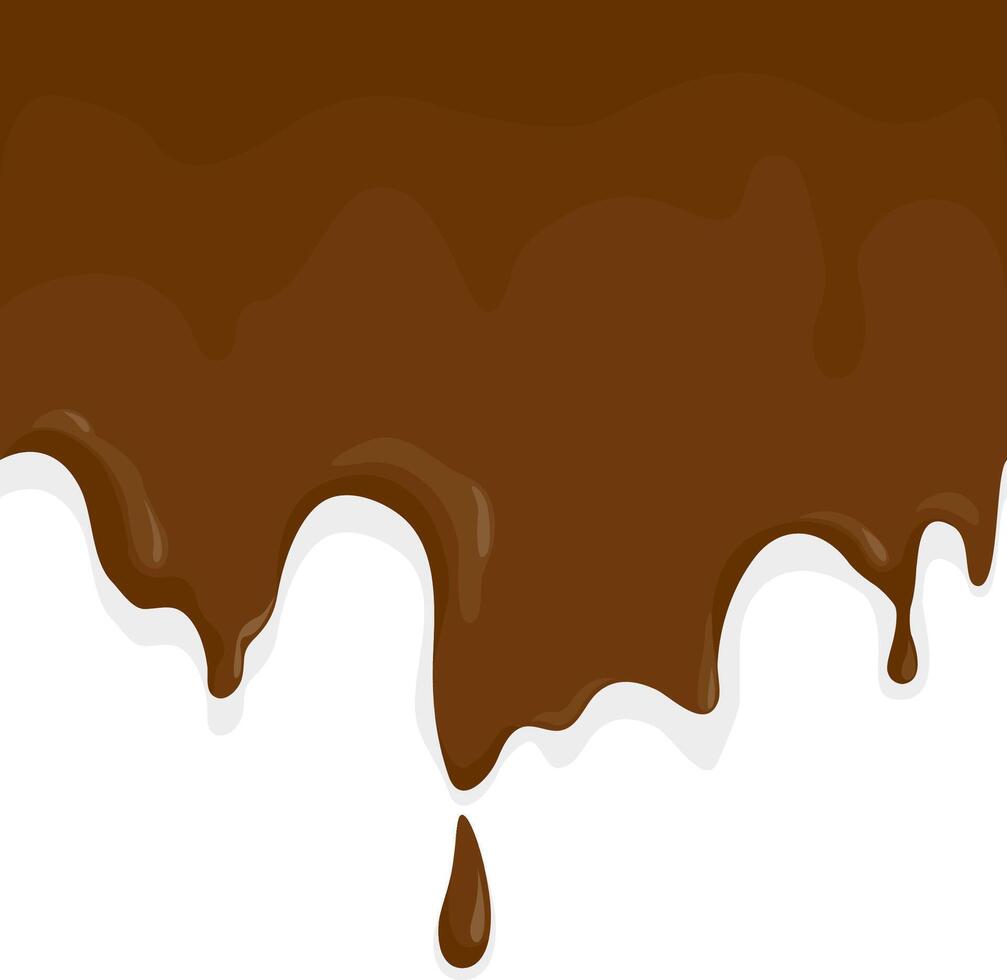 Melting chocolate milk or cream background. Sweet bakery dripping dark chocolate syrup. vector