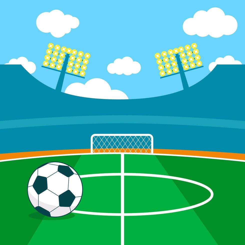Soccer stadium background and a soccer ball. Sports background with soccer football ball. vector