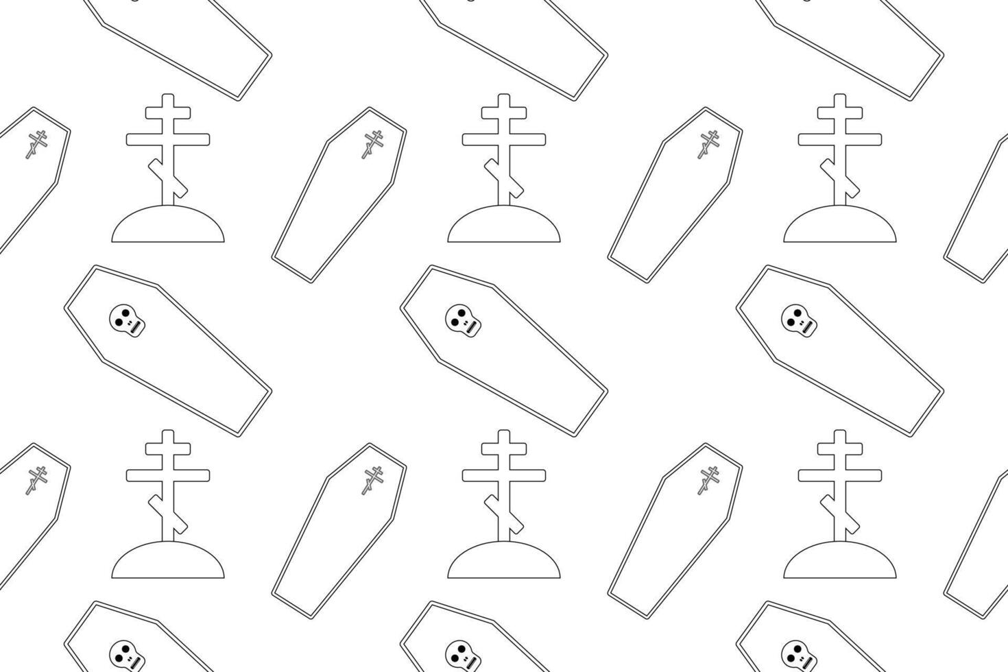 A simple and eerie Halloween coloring page with coffin and cross patterns. Ideal for Halloween activities and crafts. vector