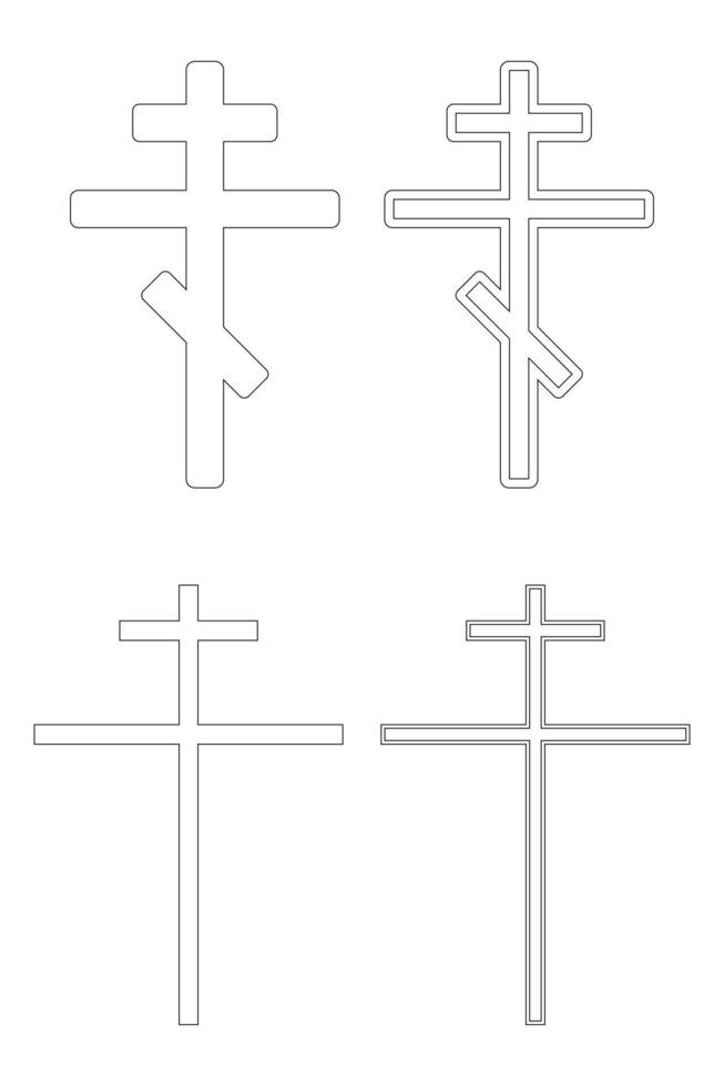 Black and white Halloween-themed Orthodox crosses coloring page. Perfect for festive religious-themed decorations and crafts. vector