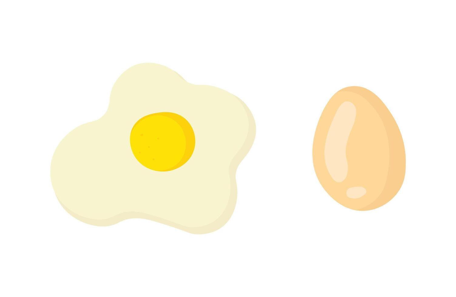 Flat illustration of fried egg and fresh egg. Kitchen cooking concept. vector